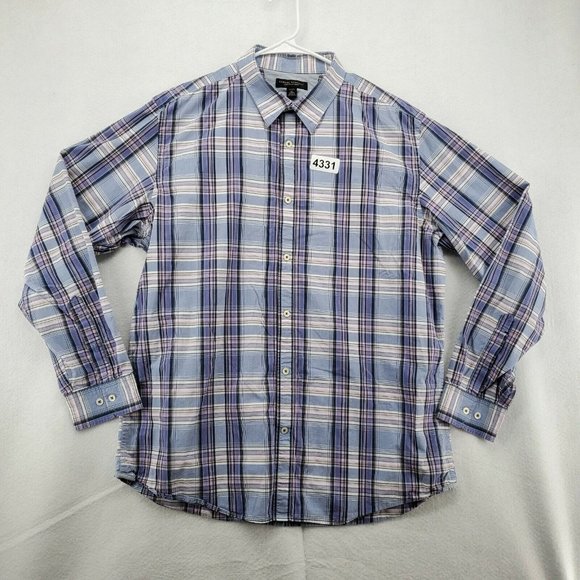 Banana Republic Shirt Men's Long Sleeve Button Up Plaid Oxford Purple XL - Picture 9 of 12